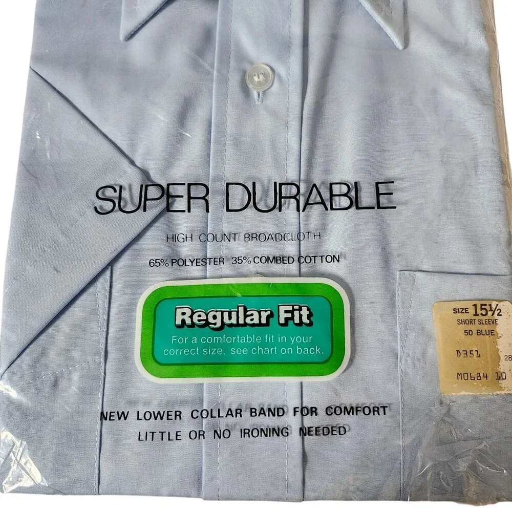 VTG Montgomery Ward Short Sleeve Dress Shirt 70's Pointed Collar Size‎ 15.5 Blue